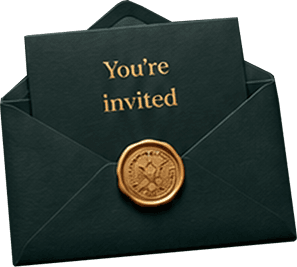 A wax-sealed envelope reading “You're invited”